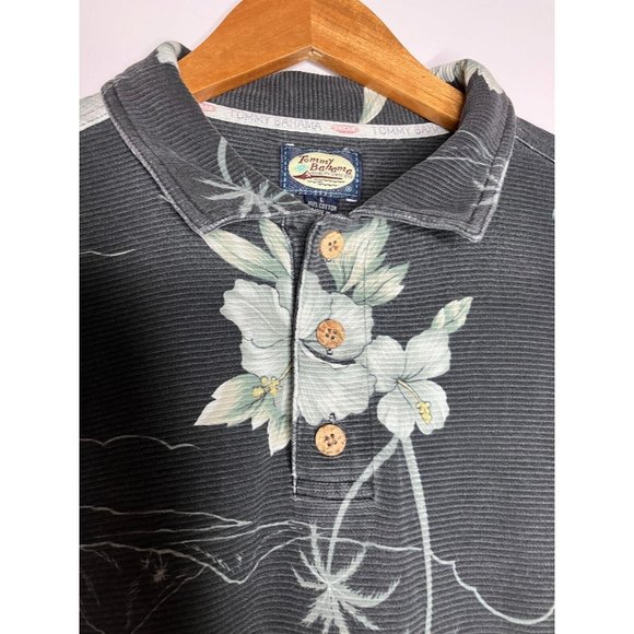 Tommy Bahama Men's Large Gray Tropical 100% Cotton Knit Polo Shirt - Picture 3 of 6